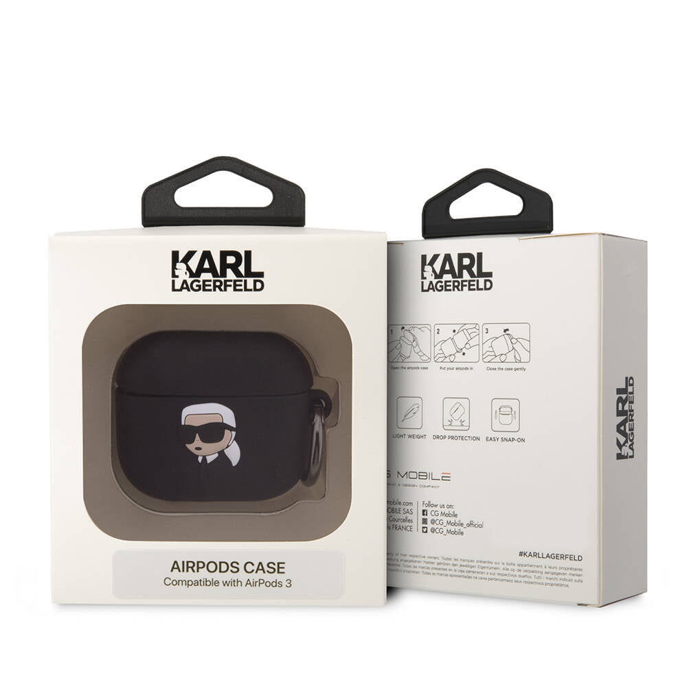 Airpods 3. Nesil Kılıf Karl Lagerfeld Orjinal Lisanslı Karl 3D Silikon Kılıf Siyah
