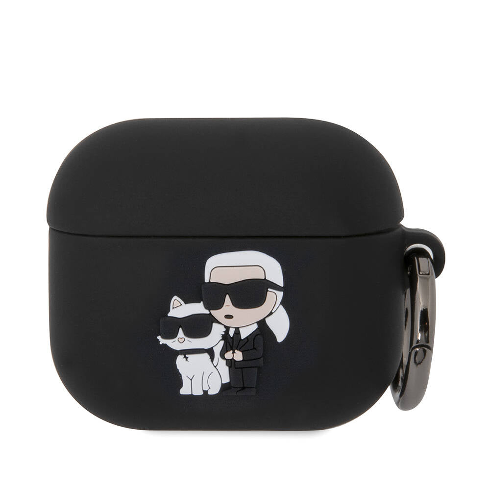 Airpods 3. Nesil Kılıf Karl Lagerfeld Orjinal Lisanslı Karl & Choupette 3D Silikon Kılıf Siyah