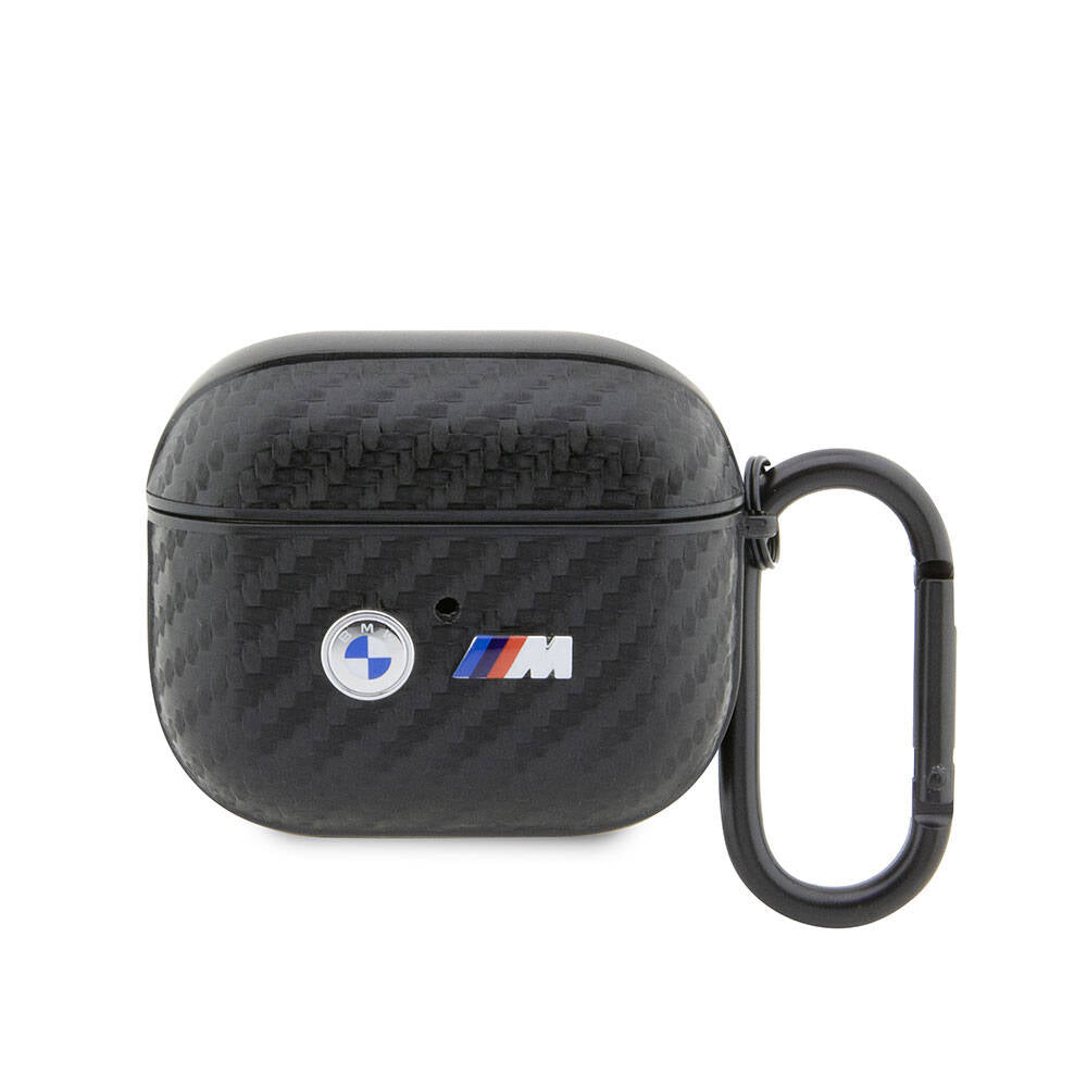 Airpods 3.Nesil Kılıf BMW Orjinal Lisanslı PU Karbon Fiber Tasarımlı Çift Metal Logolu Kılıf Siyah