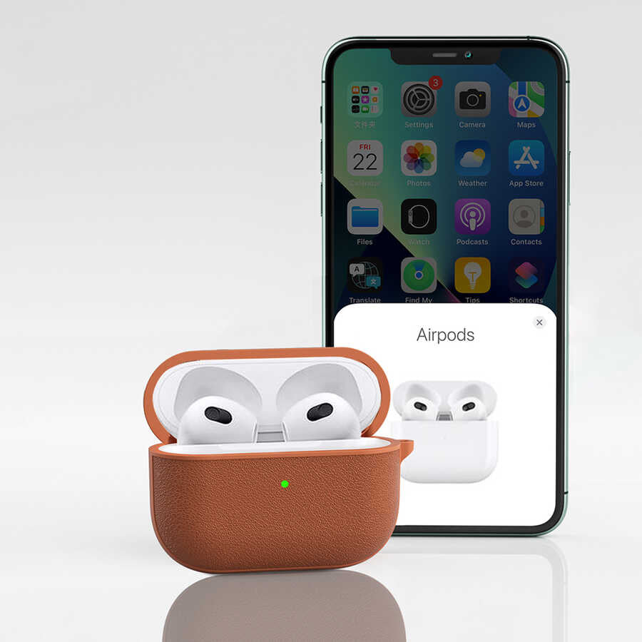 Airpods 3.Nesil Kılıf Wiwu Calfskin Kılıf Kahverengi
