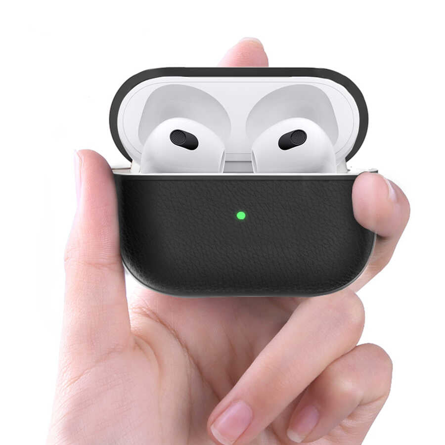 Airpods 3.Nesil Kılıf Wiwu Calfskin Kılıf Siyah