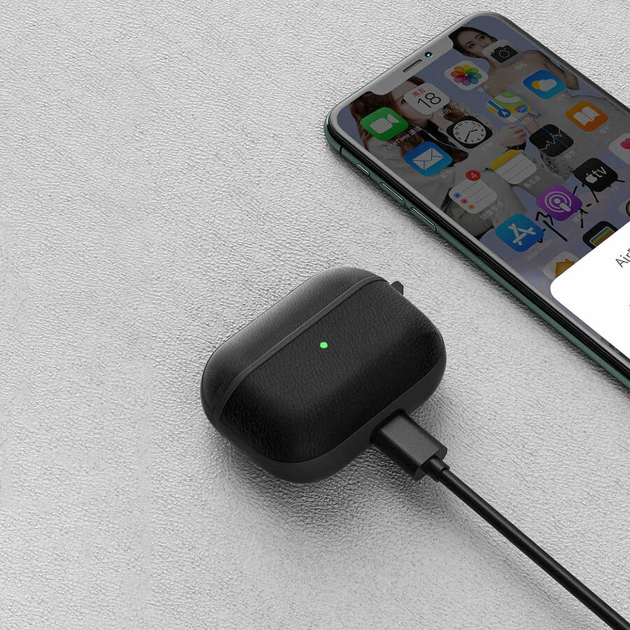 Airpods 3.Nesil Kılıf Wiwu Calfskin Kılıf Siyah
