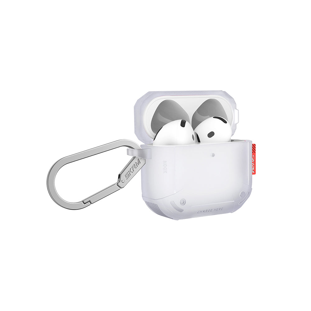 Apple Airpods 4 Kılıf Airbagli Yivli Köşe Tasarımlı 360 Derece Tam Koruma Skinarma Mecha CE Kılıf Beyaz