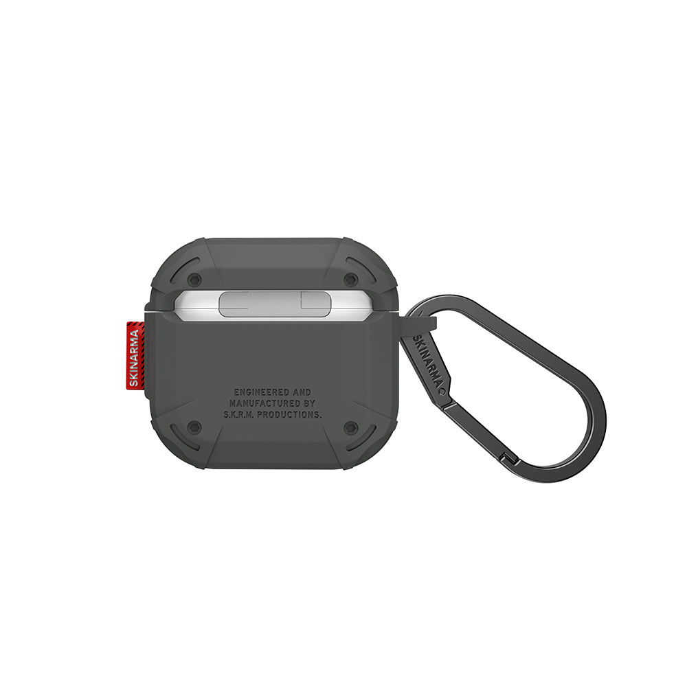 Apple Airpods 4 Kılıf Airbagli Yivli Köşe Tasarımlı 360 Derece Tam Koruma Skinarma Mecha CE Kılıf Olive