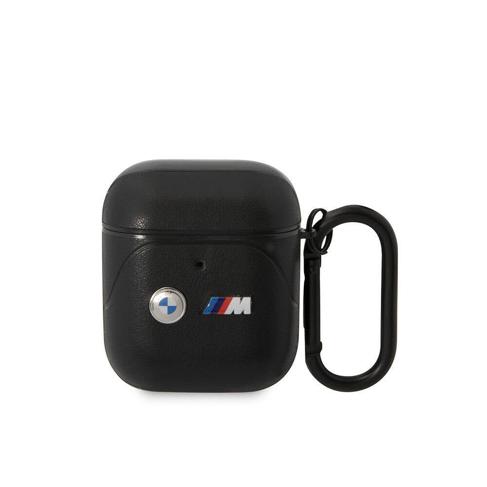 Airpods Kılıf BMW Orjinal Lisanslı PU Deri Tasarımlı 3 Renk Çizgili Çift Metal Logolu Kılıf Siyah