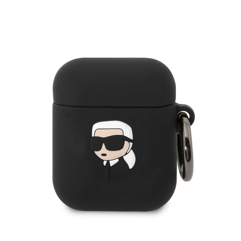 Airpods Kılıf Karl Lagerfeld Orjinal Lisanslı Karl 3D Silikon Kılıf Siyah