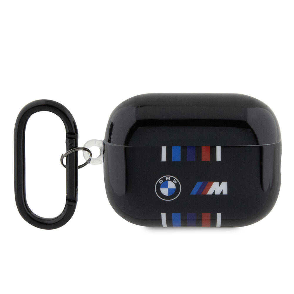 Airpods Pro 2 Kılıf BMW Orjinal Lisanslı Çoklu Renkli Çizgili Çift IMD Baskı Logolu Kılıf Siyah