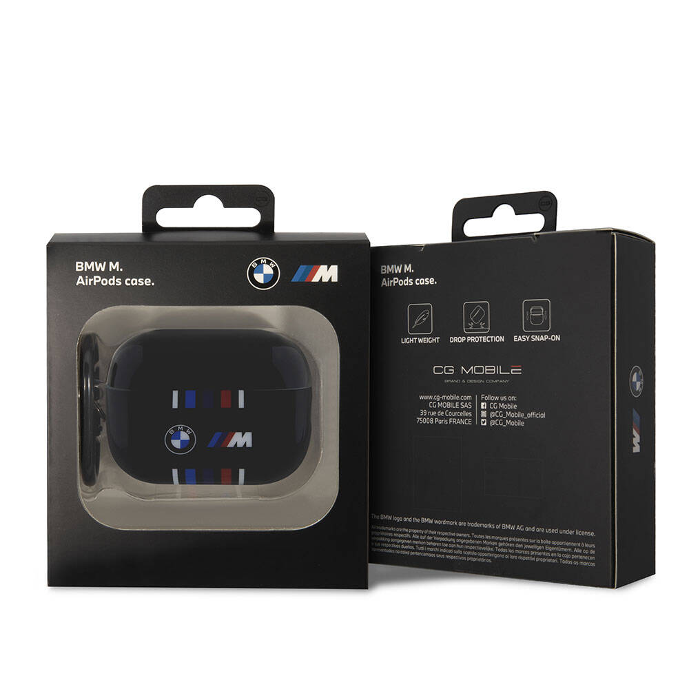 Airpods Pro 2 Kılıf BMW Orjinal Lisanslı Çoklu Renkli Çizgili Çift IMD Baskı Logolu Kılıf Siyah