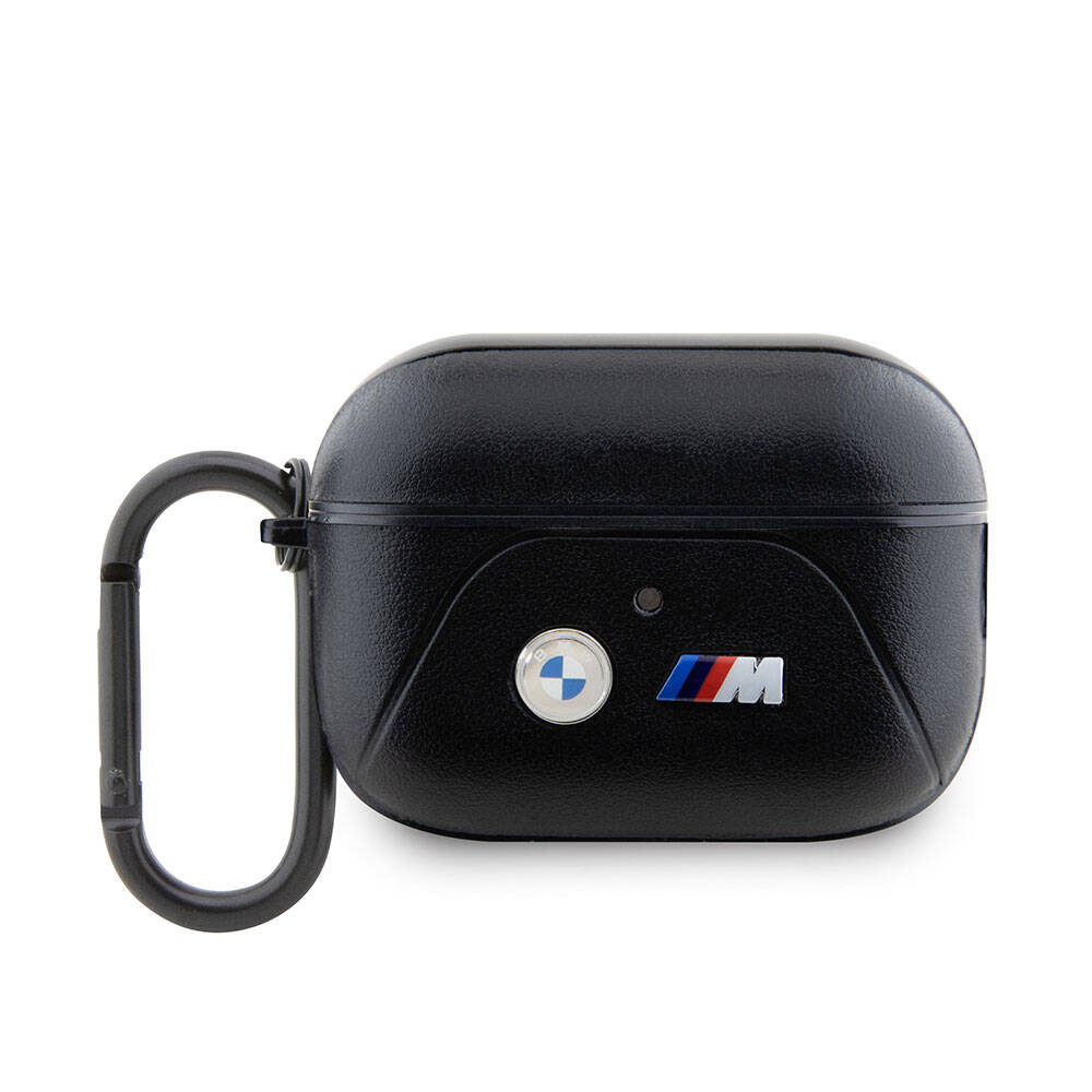 Airpods Pro 2 Kılıf BMW Orjinal Lisanslı PU Deri Tasarımlı 3 Renk Çizgili Çift Metal Logolu Kılıf Siyah