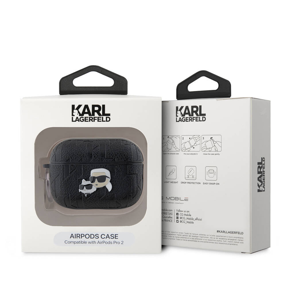 Airpods Pro 2 Kılıf Karl Lagerfeld Orjinal Lisanslı Monogram Silikon Kılıf Siyah