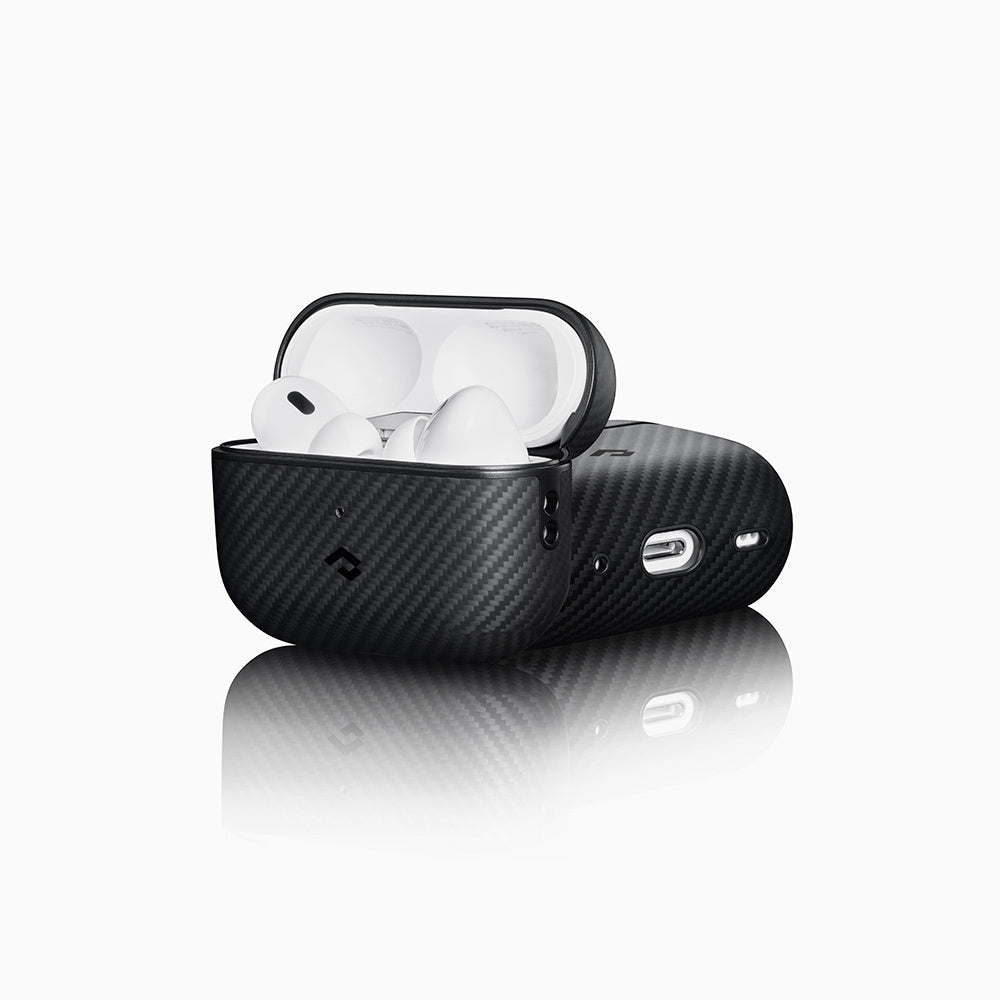 Airpods Pro 2 Kılıf Magsafe Şarj Özellikli 600D Aramid Fiber Pitaka Classic Serisi Black-Grey Twill Kılıf Siyah-Gri