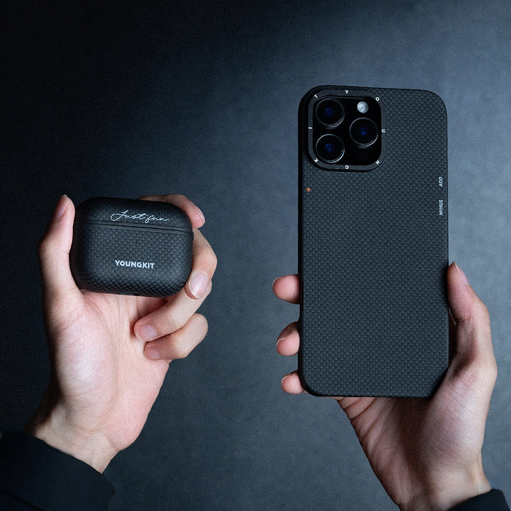 Apple Airpods Pro 2 Kılıf Magsafe Şarj Özellikli Aramid Fiber Youngkit 1500D Kevlar Extreme Wing Serisi Kapak Siyah