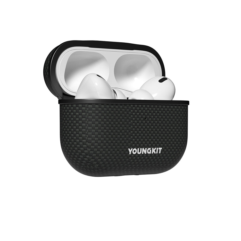 Apple Airpods Pro 2 Kılıf Magsafe Şarj Özellikli Aramid Fiber Youngkit 1500D Kevlar Extreme Wing Serisi Kapak Siyah