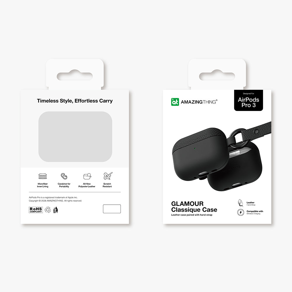 Apple AirPods Pro 3 Amazingthing Glamour Classique Serisi Deri Tasarımlı Kapak Siyah