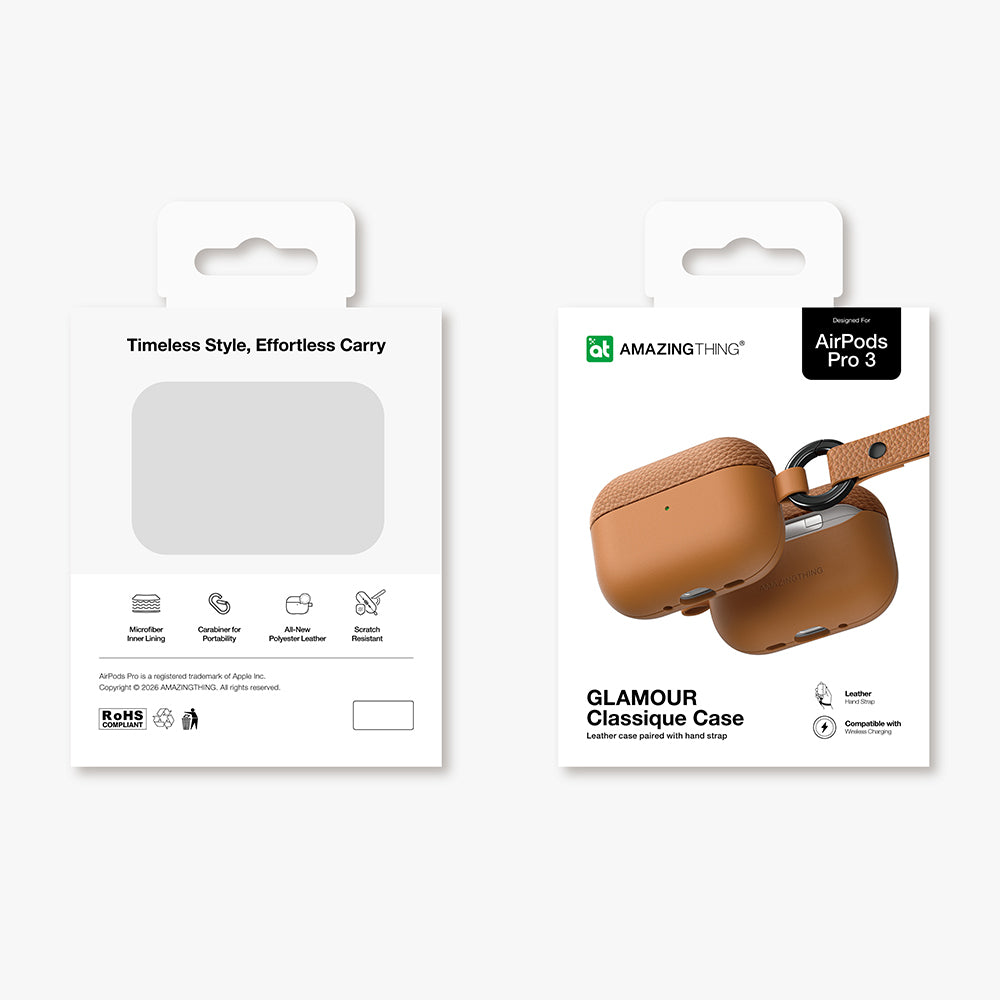 Apple AirPods Pro 3 Amazingthing Glamour Classique Serisi Deri Tasarımlı Kapak Kahverengi
