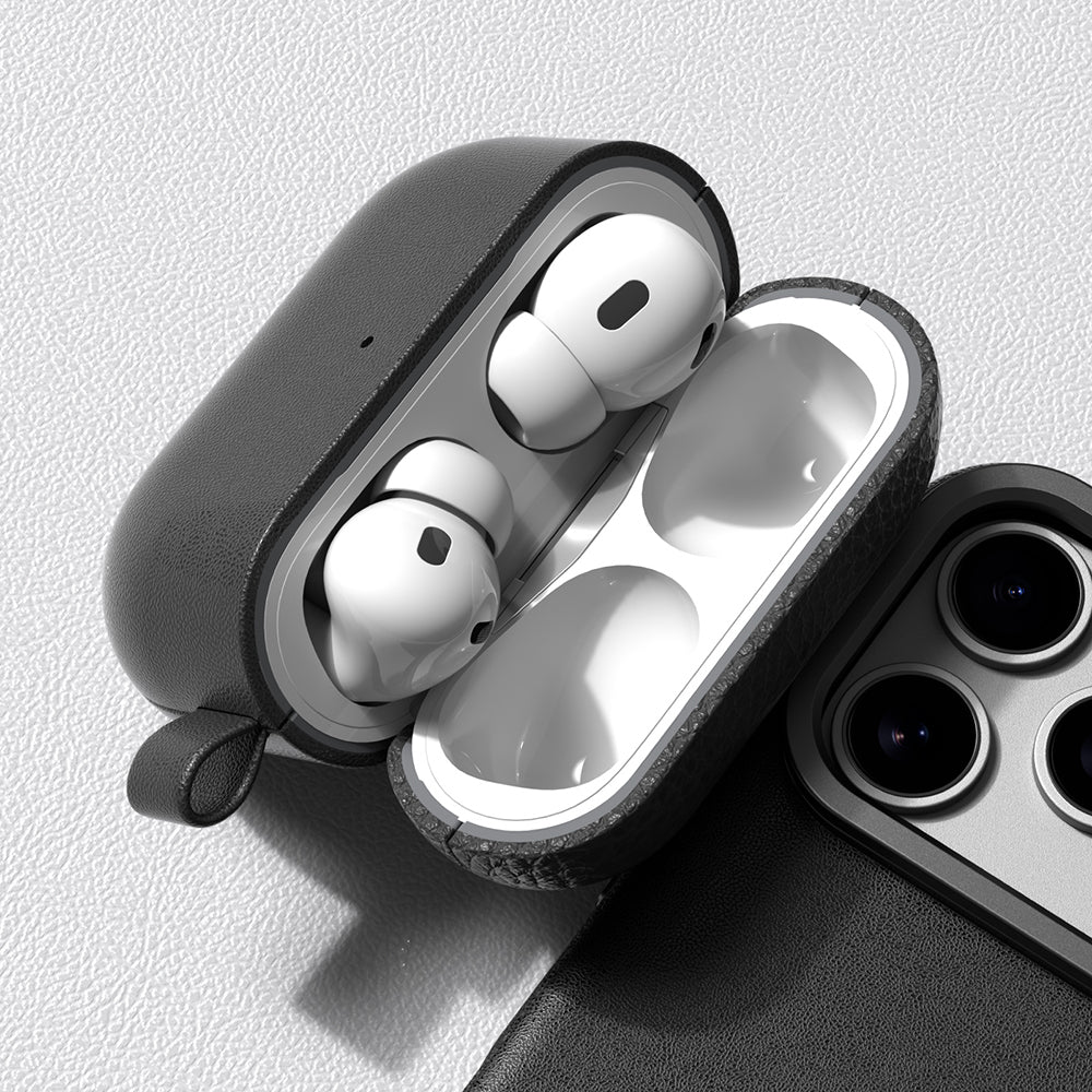 Apple AirPods Pro 3 Amazingthing Glamour Classique Serisi Deri Tasarımlı Kapak Siyah