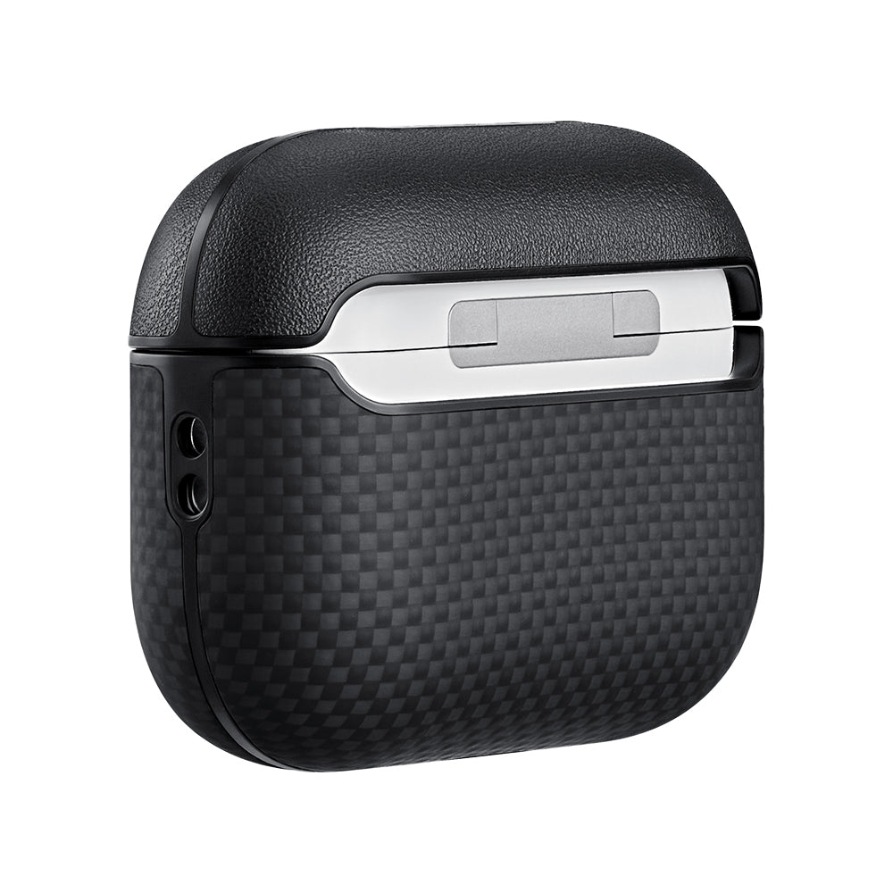Apple Airpods Pro 3 Kılıf 1500D Aramid Fiber Pitaka Ultra-Slim Classic Serisi Black-Grey Twill Kapak Siyah-Gri