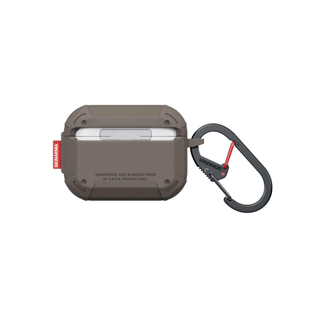 Apple Airpods Pro 3 Kılıf Airbagli Yivli Köşe Kilit Tasarımlı 360 Derece Koruma Skinarma Mecha LE Kılıf Kahverengi