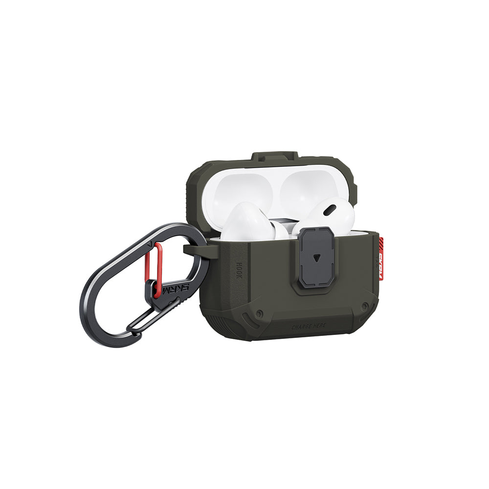 Apple Airpods Pro 3 Kılıf Airbagli Yivli Köşe Kilit Tasarımlı 360 Derece Koruma Skinarma Mecha LE Kılıf Yeşil