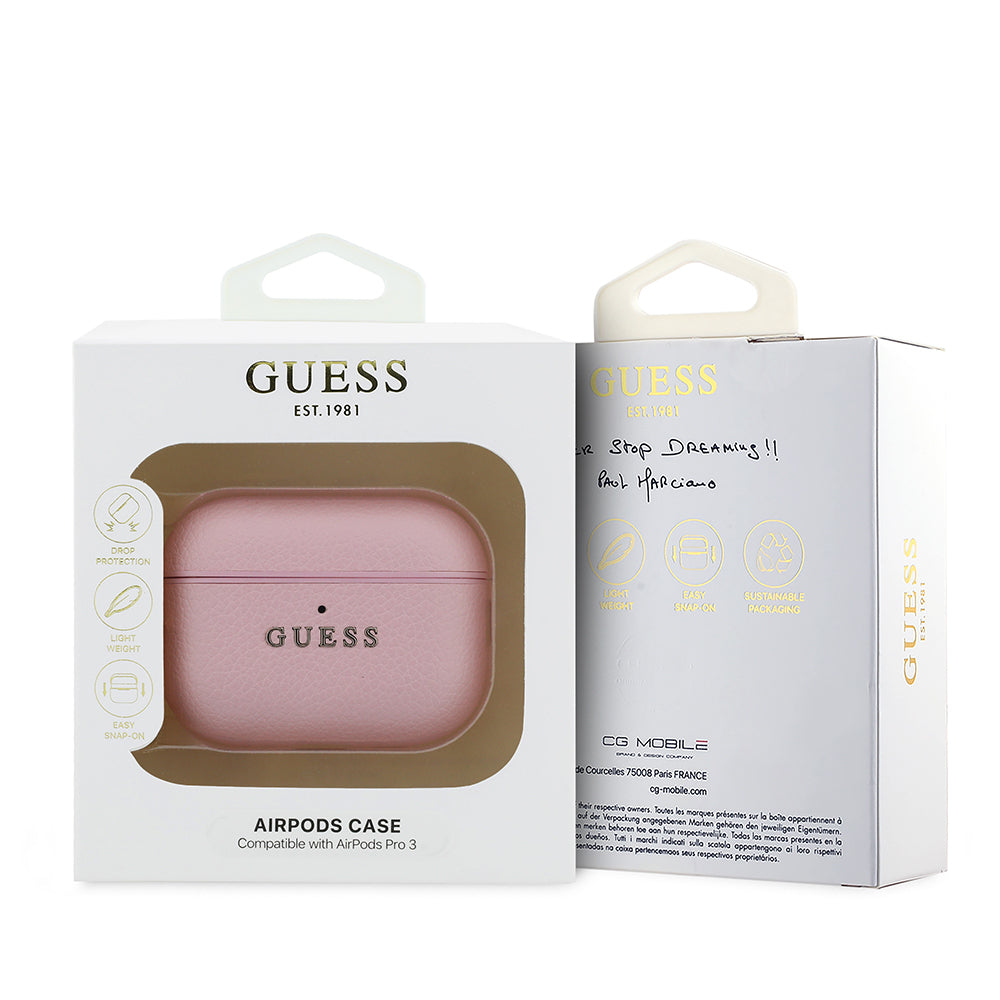 Apple Airpods Pro 3 Kılıf Guess Orjinal Lisanslı Anahtarlıklı PU Deri Kapak Pembe