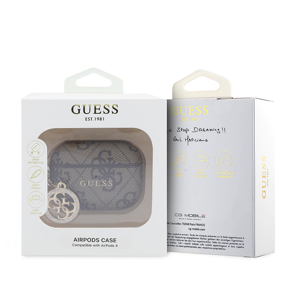 Apple Airpods Pro 3 Kılıf Guess Orjinal Lisanslı PU Deri 4G Desenli 4G Charm Kapak Kahverengi