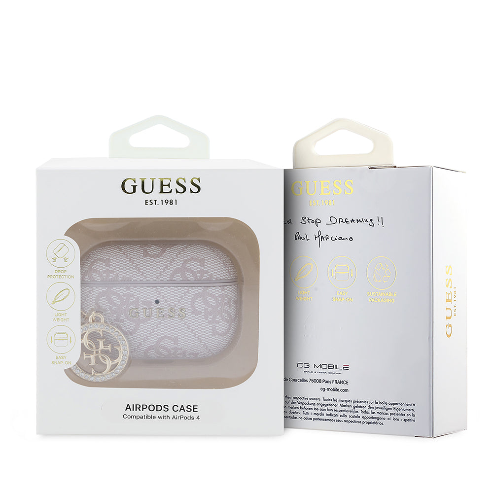 Apple Airpods Pro 3 Kılıf Guess Orjinal Lisanslı PU Deri 4G Desenli 4G Charm Kapak Pembe