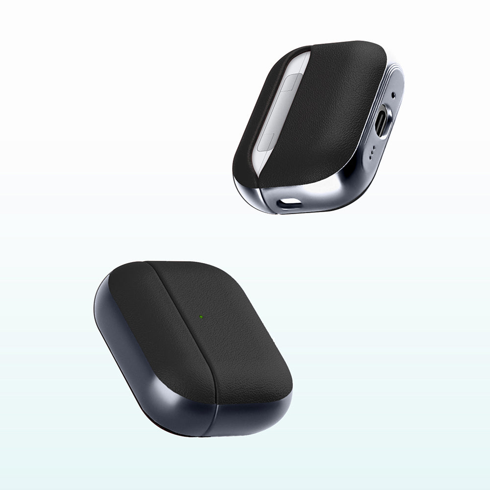 Apple AirPods Pro 3 Kılıf M-Safe Şarj Özellikli Mutural Poying Serisi Deri Tasarımlı Kapak Siyah