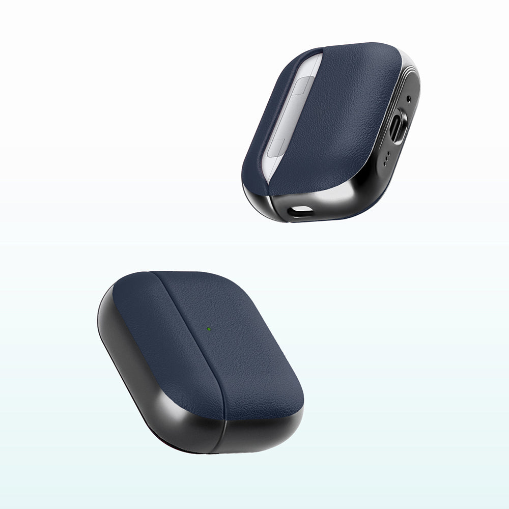 Apple AirPods Pro 3 Kılıf M-Safe Şarj Özellikli Mutural Poying Serisi Deri Tasarımlı Kapak Lacivert