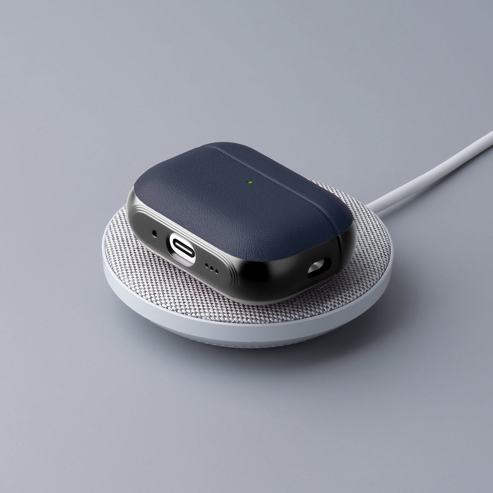 Apple AirPods Pro 3 Kılıf M-Safe Şarj Özellikli Mutural Poying Serisi Deri Tasarımlı Kapak Lacivert