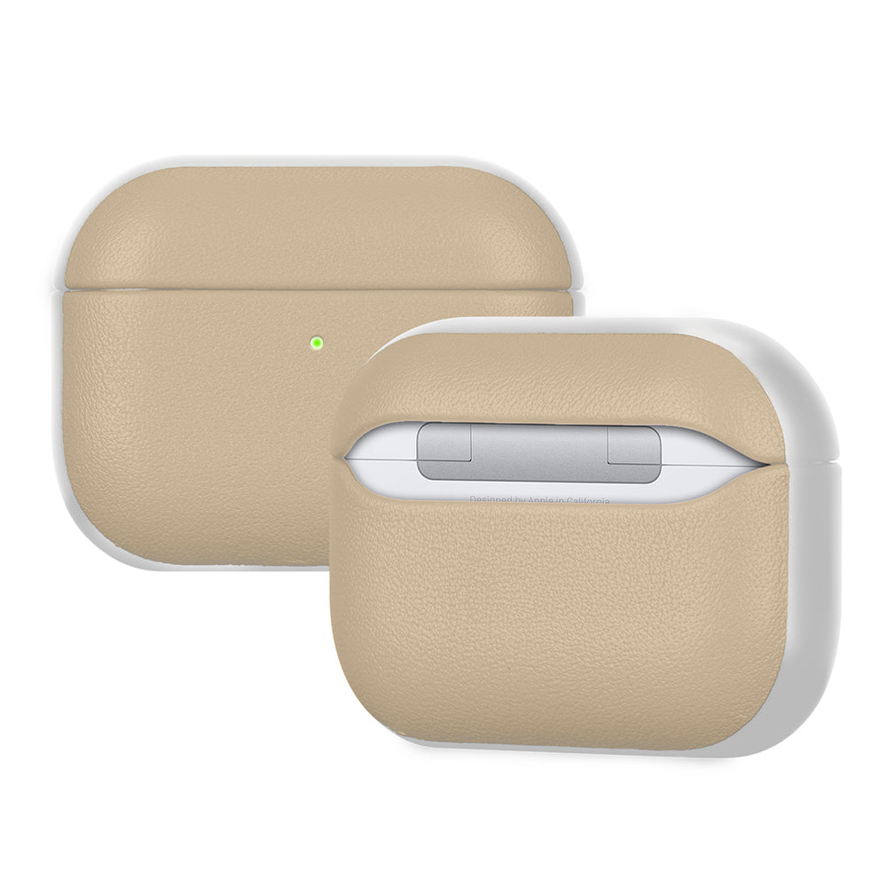 Apple AirPods Pro 3 Kılıf M-Safe Şarj Özellikli Mutural Poying Serisi Deri Tasarımlı Kapak Krem