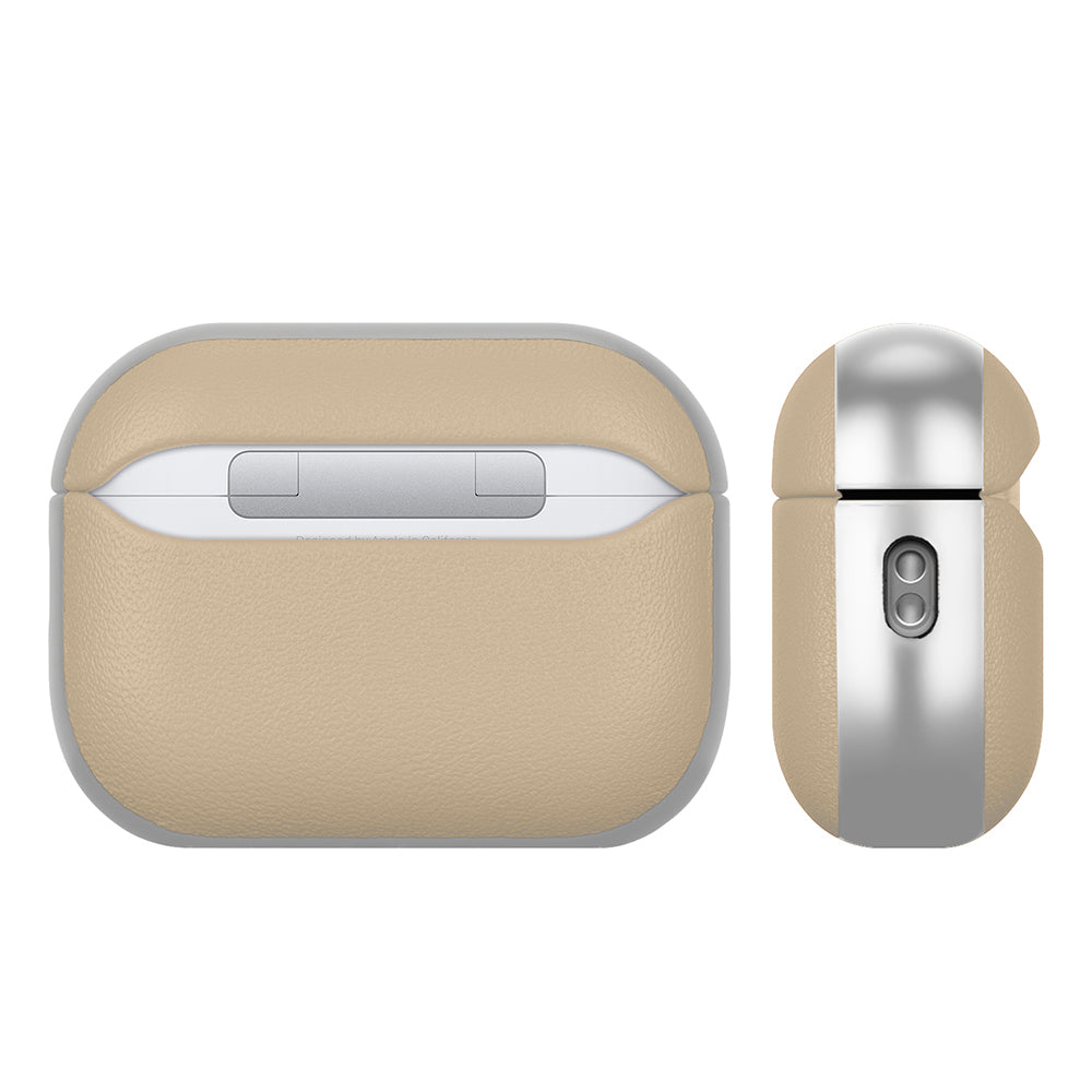Apple AirPods Pro 3 Kılıf M-Safe Şarj Özellikli Mutural Poying Serisi Deri Tasarımlı Kapak Krem