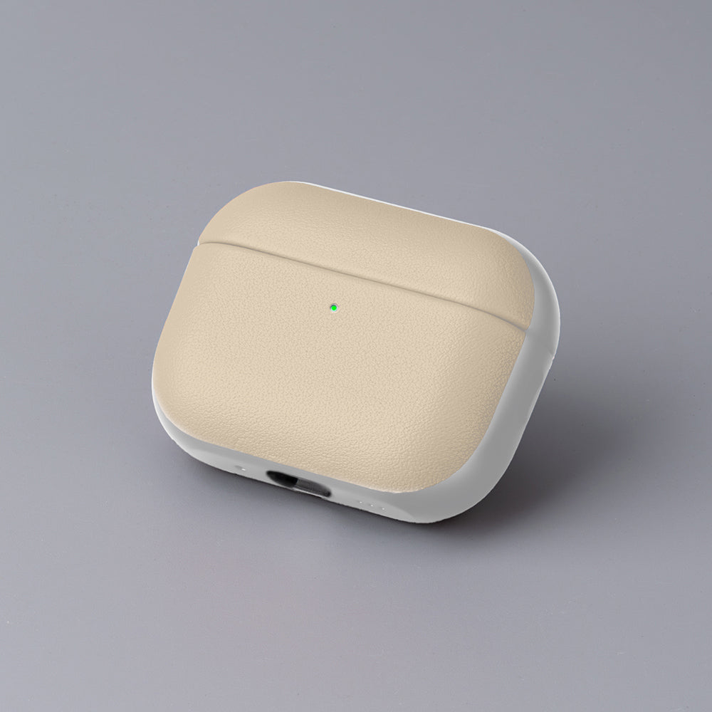 Apple AirPods Pro 3 Kılıf M-Safe Şarj Özellikli Mutural Poying Serisi Deri Tasarımlı Kapak Krem