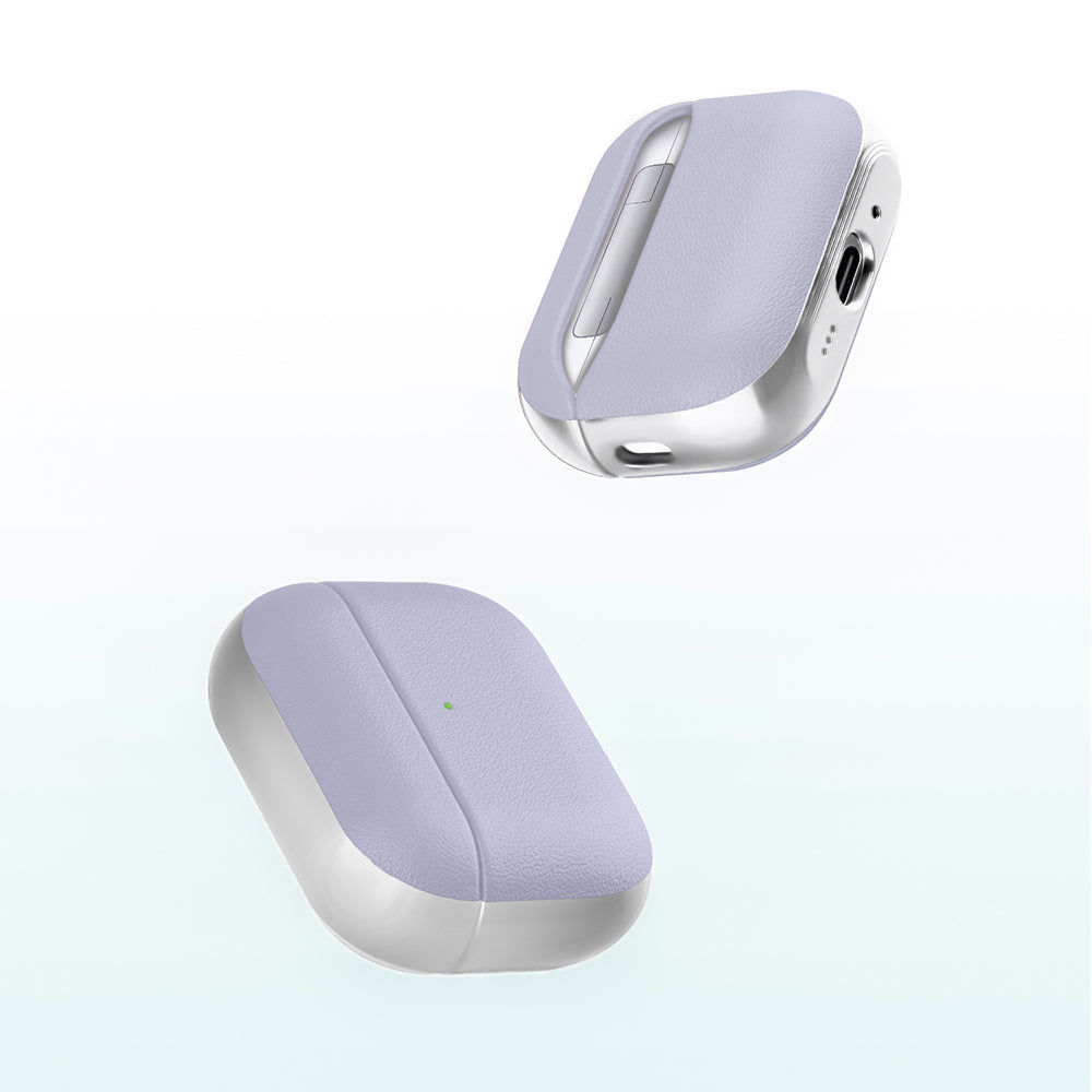 Apple AirPods Pro 3 Kılıf M-Safe Şarj Özellikli Mutural Poying Serisi Deri Tasarımlı Kapak Açık Mor