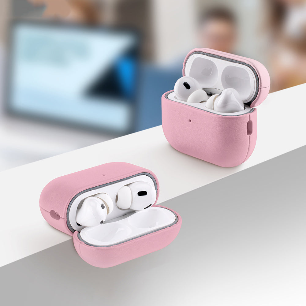 Apple AirPods Pro 3 Kılıf M-Safe Şarj Özellikli Mutural Yahu Serisi Deri Tasarımlı Kapak Pembe