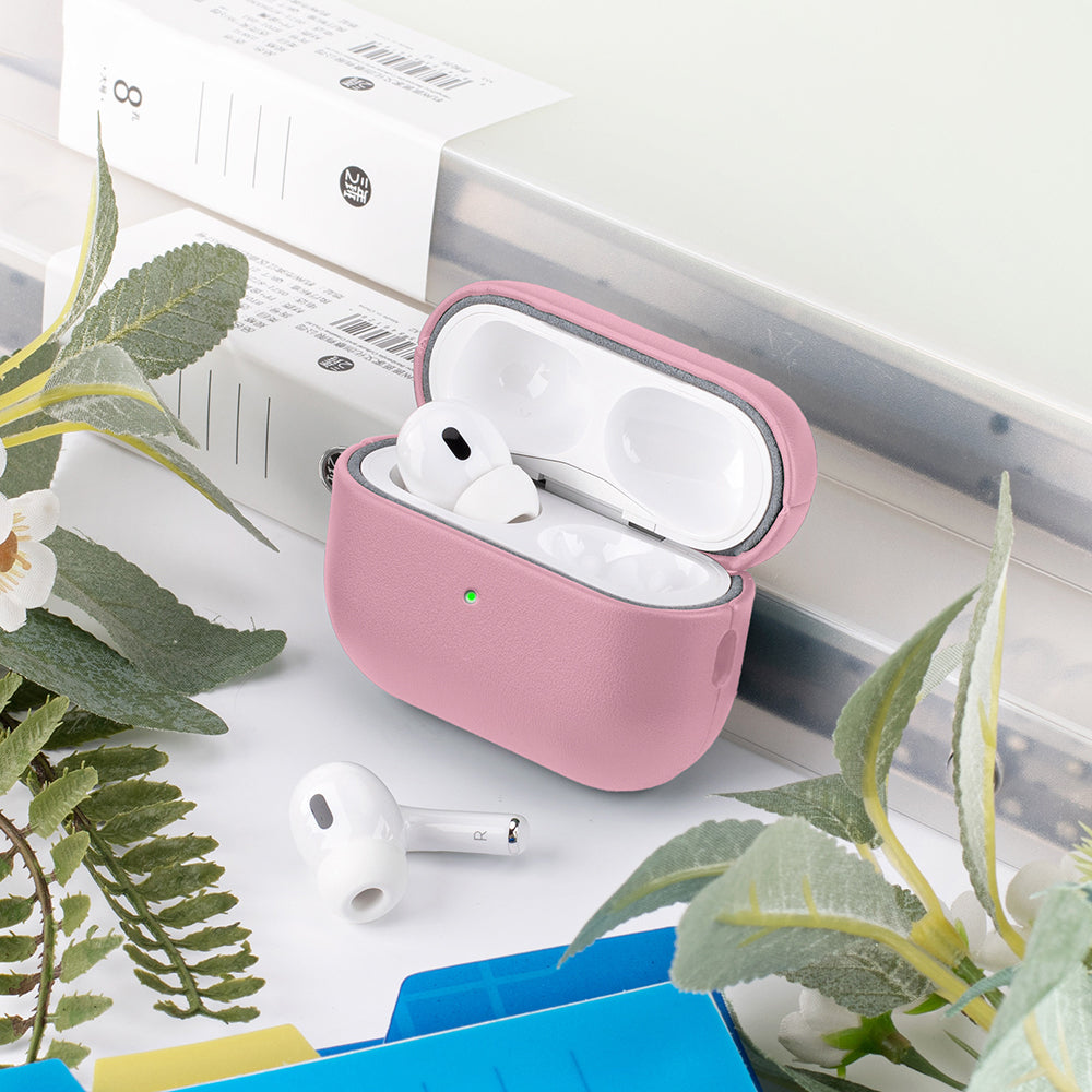 Apple AirPods Pro 3 Kılıf M-Safe Şarj Özellikli Mutural Yahu Serisi Deri Tasarımlı Kapak Pembe