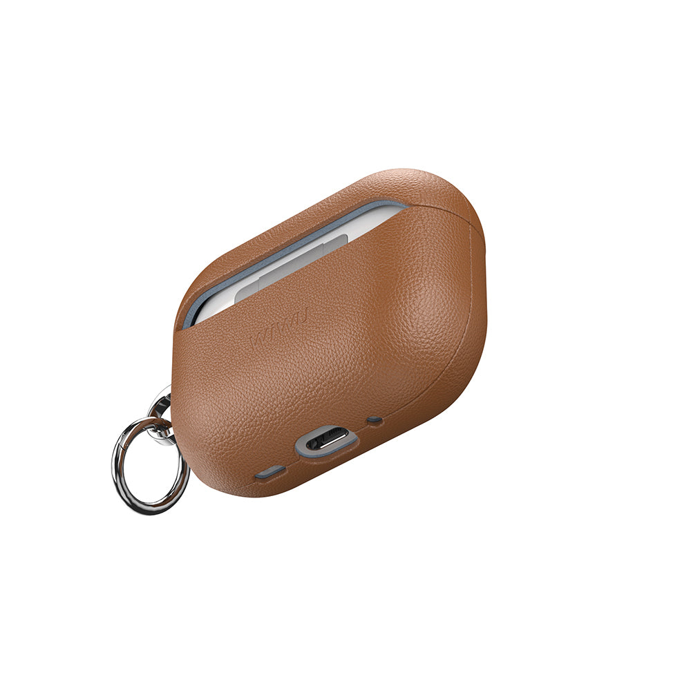 Apple AirPods Pro 3 Wiwu HC-201 Parmak İzi Bırakmayan Deri Kılıf Kahverengi