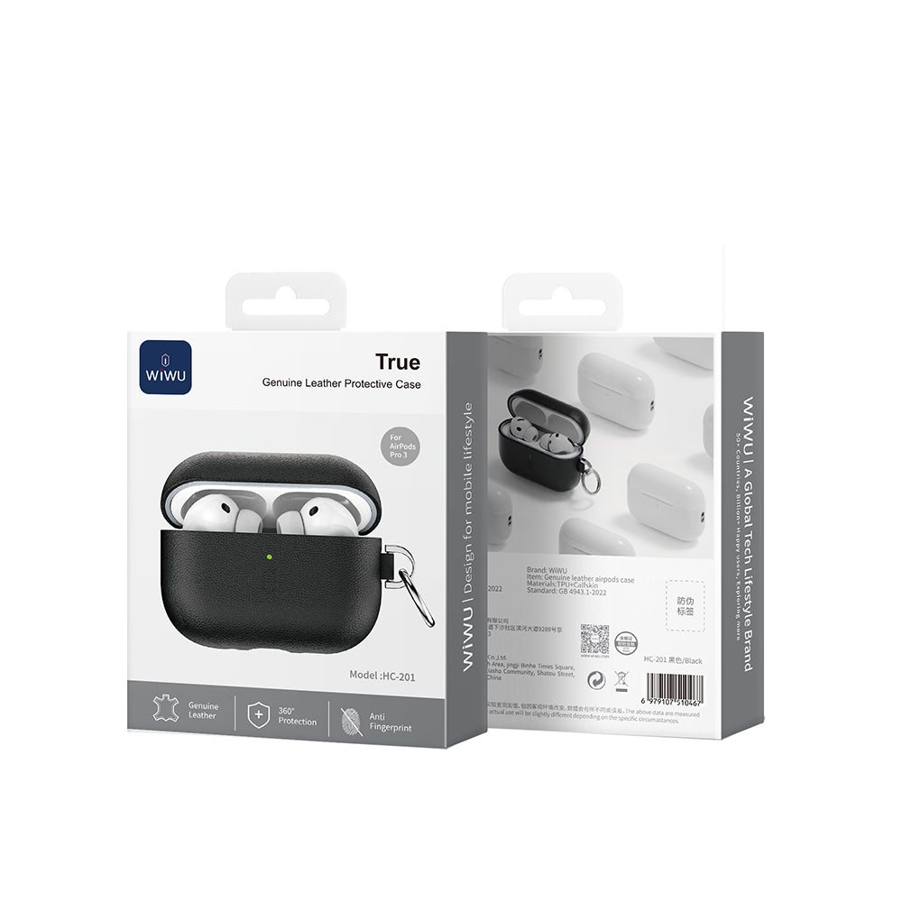 Apple AirPods Pro 3 Wiwu HC-201 Parmak İzi Bırakmayan Deri Kılıf Siyah