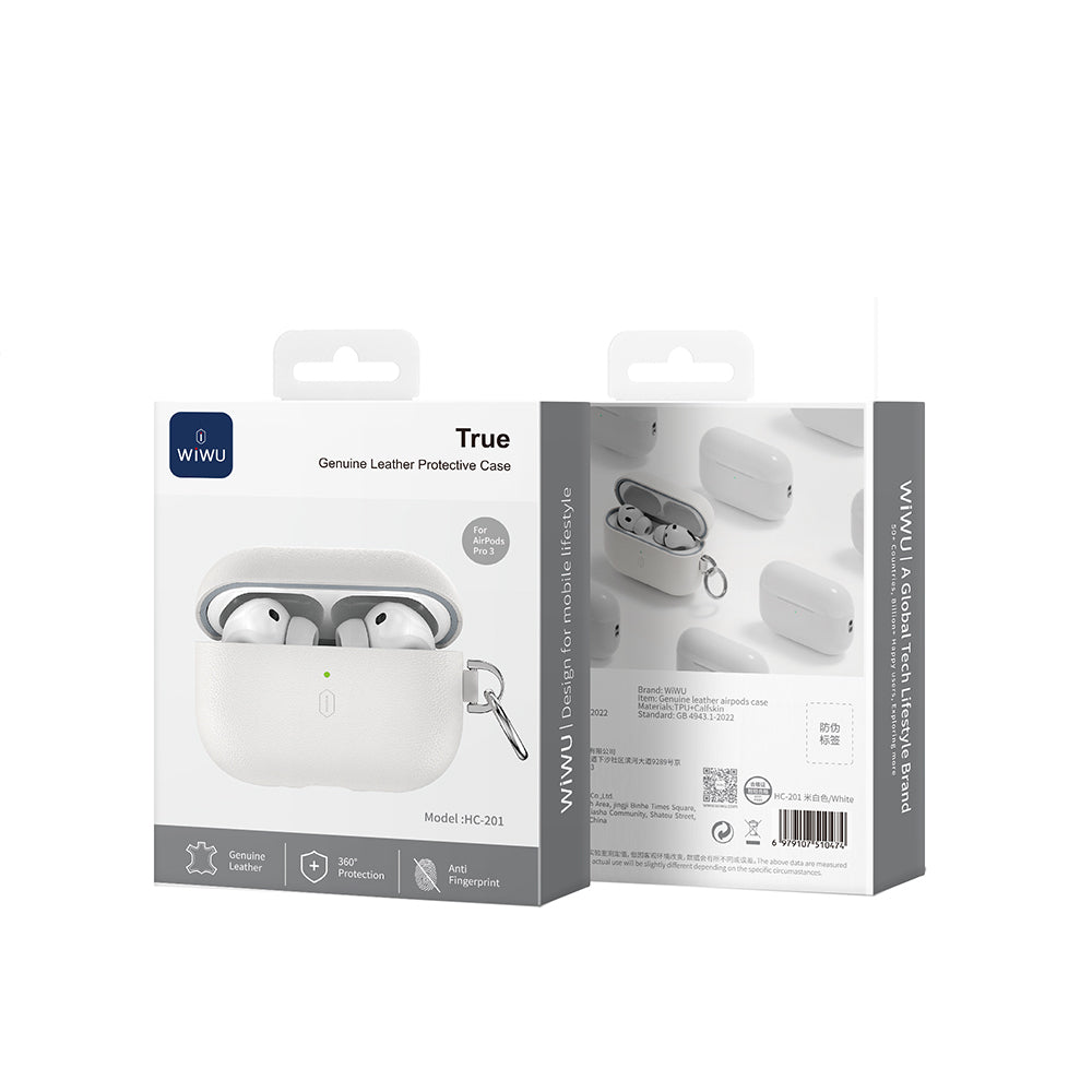 Apple AirPods Pro 3 Wiwu HC-201 Parmak İzi Bırakmayan Deri Kılıf Bej