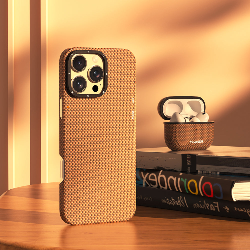 Apple Airpods Pro Kılıf Magsafe Şarj Özellikli Aramid Fiber Youngkit 1500D Kevlar Extreme Wing Serisi Kapak Gold