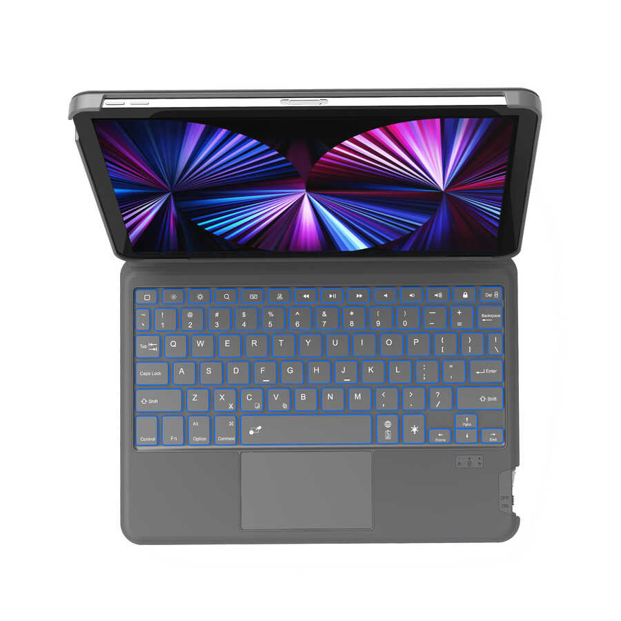 iPad Air 10.9 2020 (4.Nesil) Wiwu Combo Led Işıklı Magnetik Standlı Klavyeli Kılıf Gri