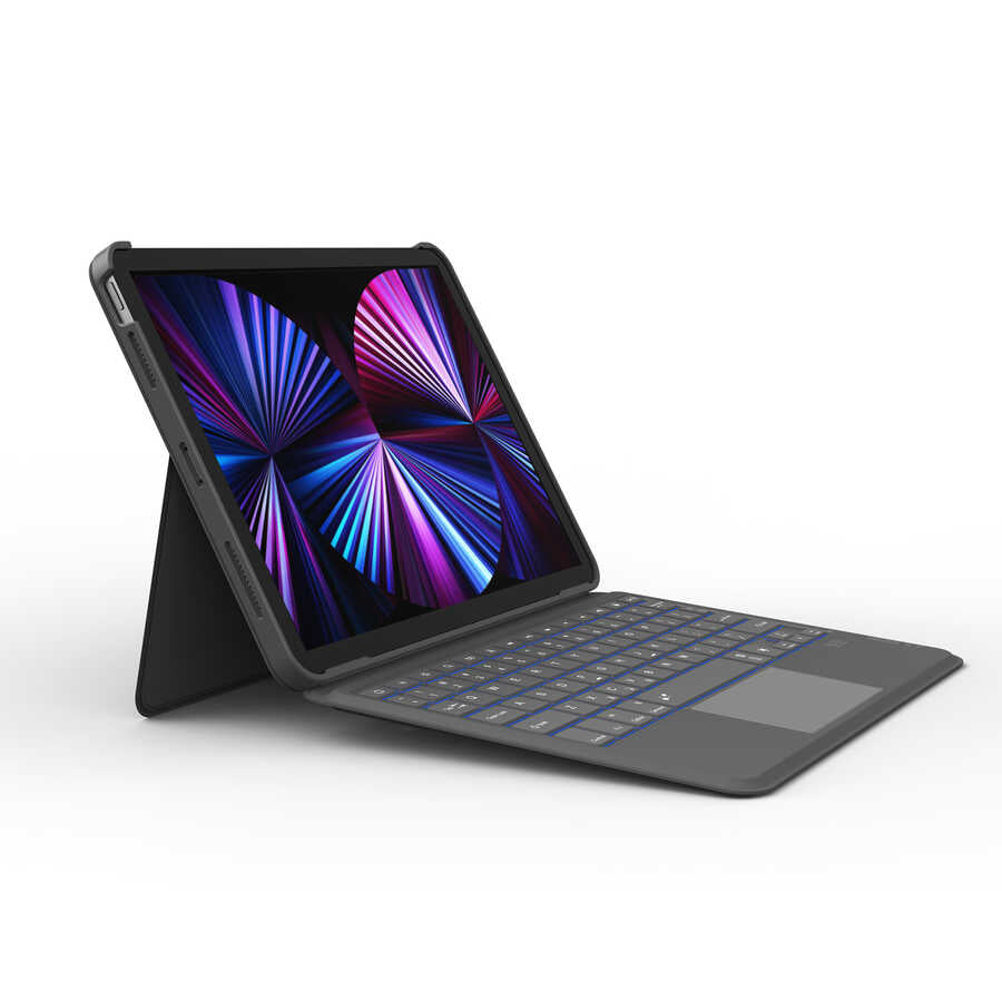 iPad Air 10.9 2020 (4.Nesil) Wiwu Combo Led Işıklı Magnetik Standlı Klavyeli Kılıf Gri