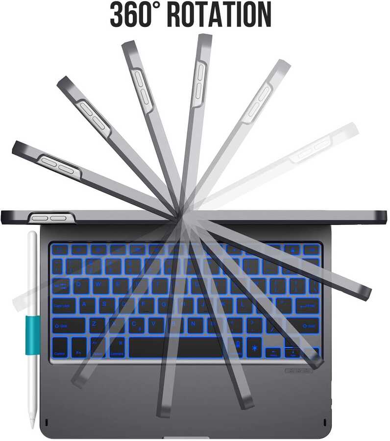 iPad Air 10.9 2020 (4.Nesil) Wiwu Waltz Rotating Keyboard Kablosuz Dönebilen Klavye Siyah