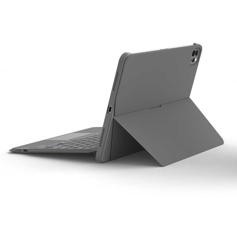 iPad Air 10.9 2022 (5.Nesil) Wiwu Combo Led Işıklı Magnetik Standlı Klavyeli Kılıf Gri