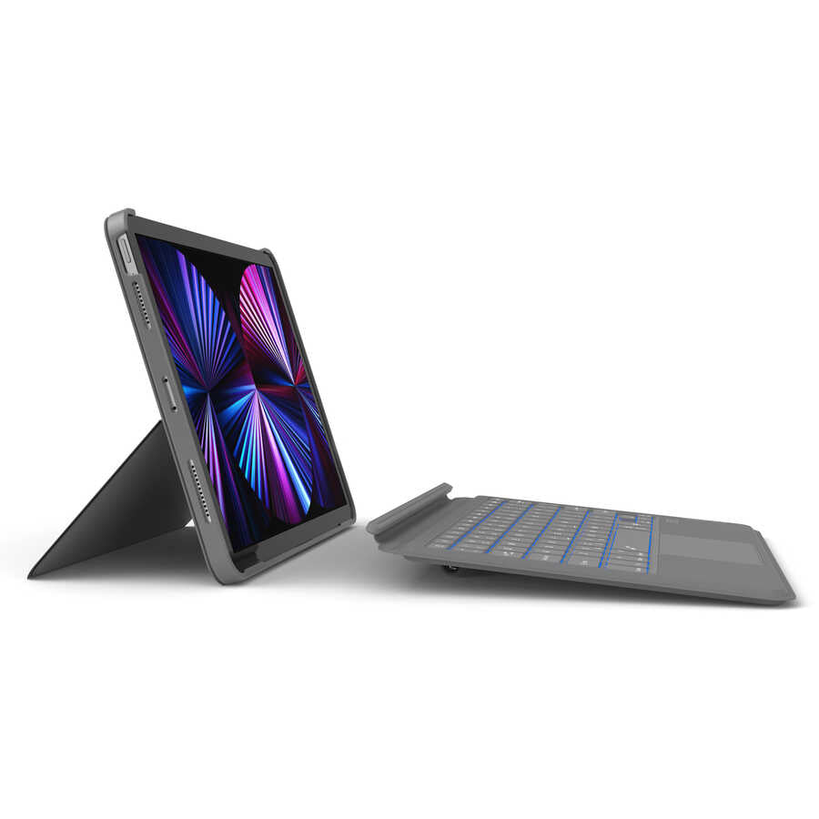 iPad Air 10.9 2022 (5.Nesil) Wiwu Combo Led Işıklı Magnetik Standlı Klavyeli Kılıf Gri