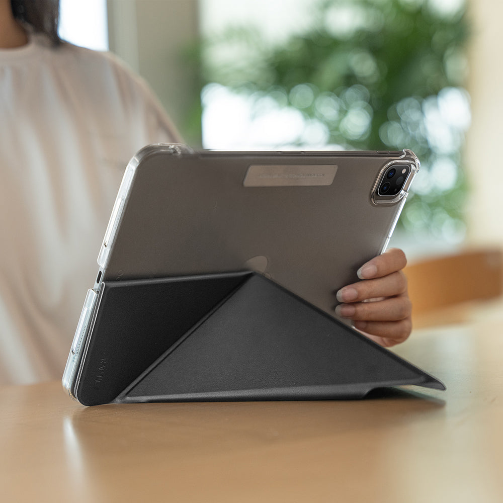 iPad Air 11 2024 Raptic Clear Folio Airbagli Şeffaf Kılıflı Katlanabilir Standlı Kılıf Siyah