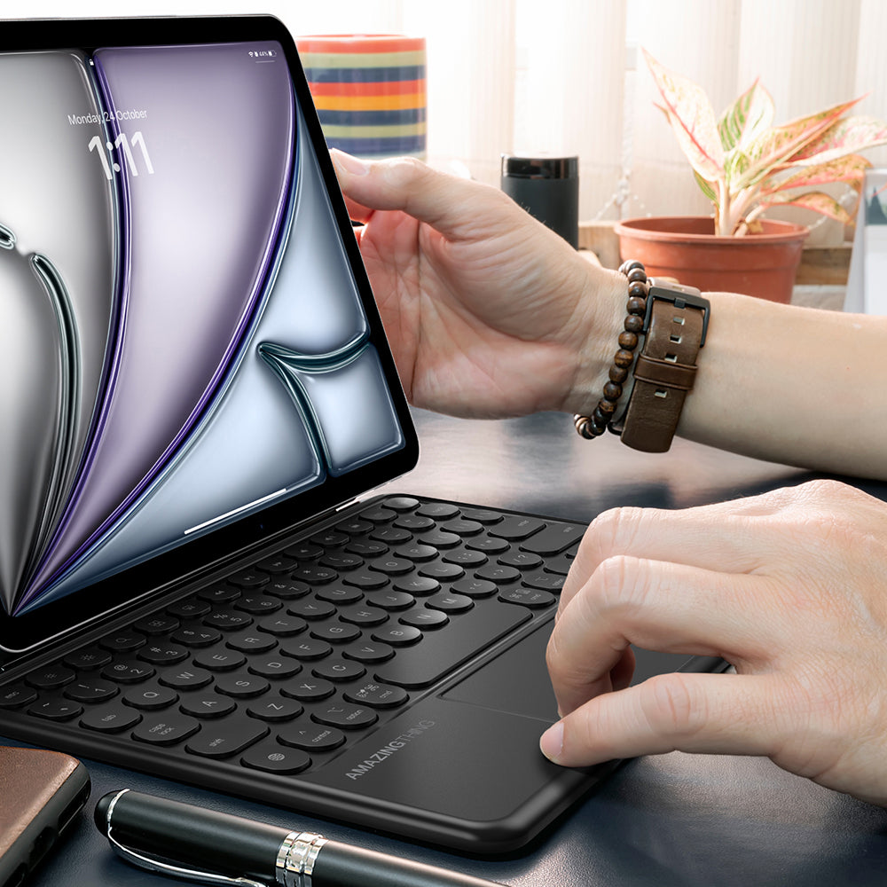 Apple iPad Air 11 2025 M3 Amazingthing Minimal KeyLite Combo Klavyeli Standlı Kılıf Siyah