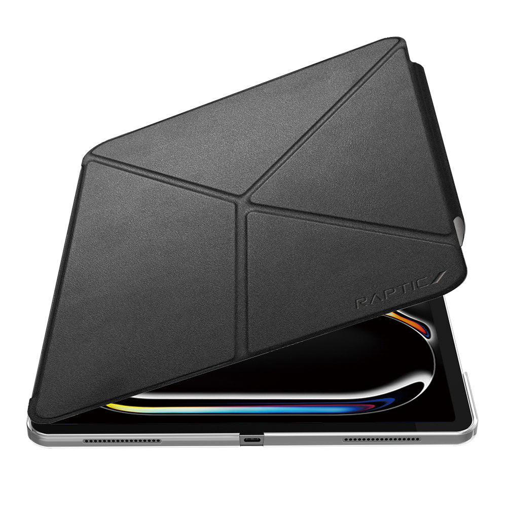 iPad Air 13 2024 Raptic Clear Folio Airbagli Şeffaf Kılıflı Katlanabilir Standlı Kılıf Siyah