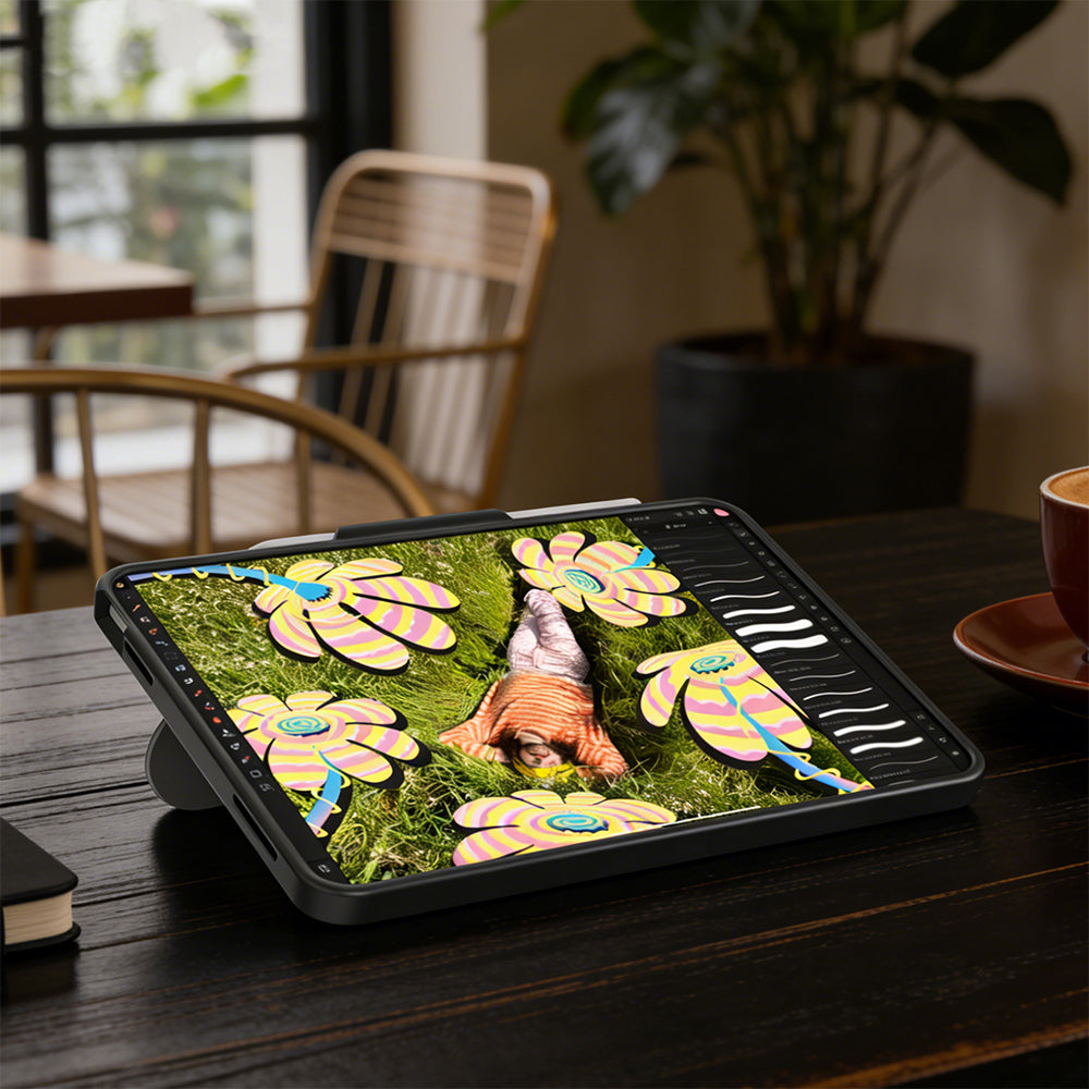 Apple iPad Pro 11 2018 Mutural AlloyKick Serisi Kalem Bölmeli Alüminyum Standlı Tablet Kılıfı Siyah