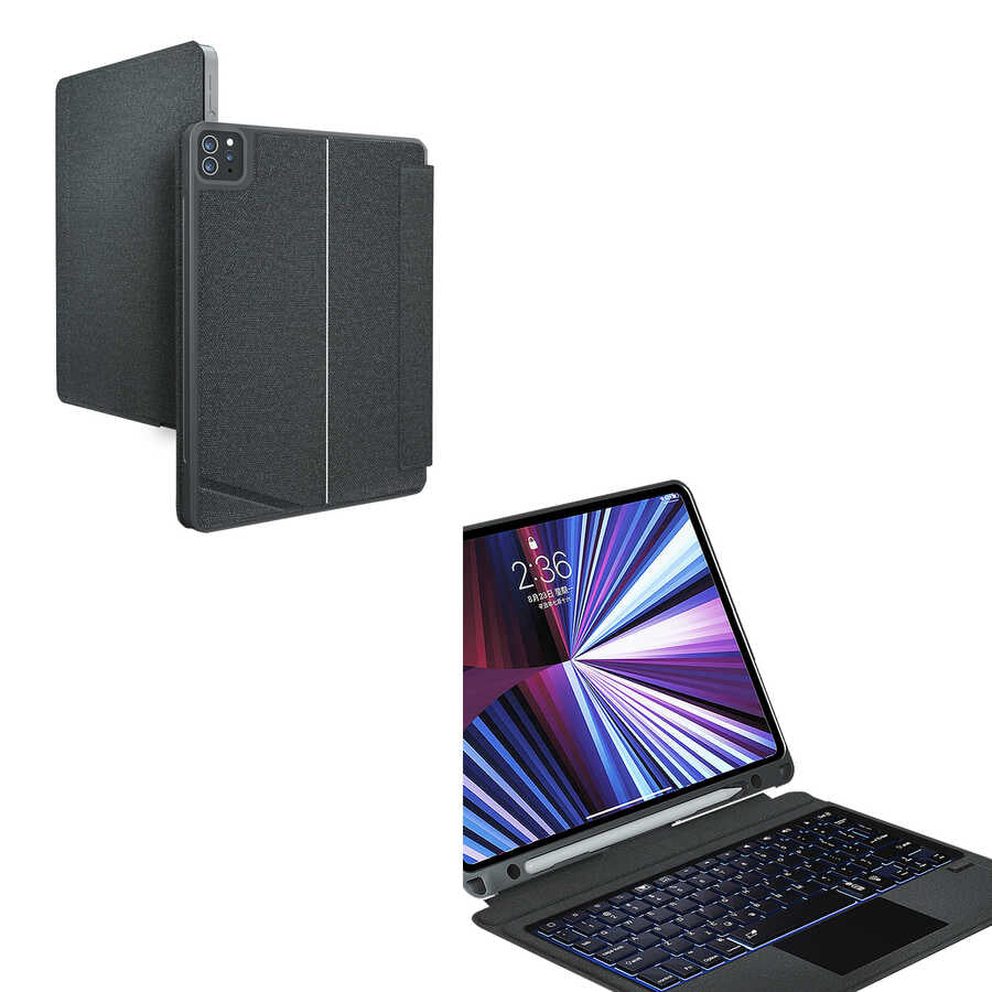 iPad Pro 11 2021 (3.Nesil) Wiwu Mag Touch Klavyeli Standlı Kılıf Siyah