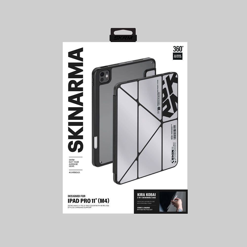 iPad Pro 11 2024 Kılıf SkinArma Holografik Tasarımlı Arkası Şeffaf Çıkarılabilir Magnetik Kira Kobai Kılıf Gümüş